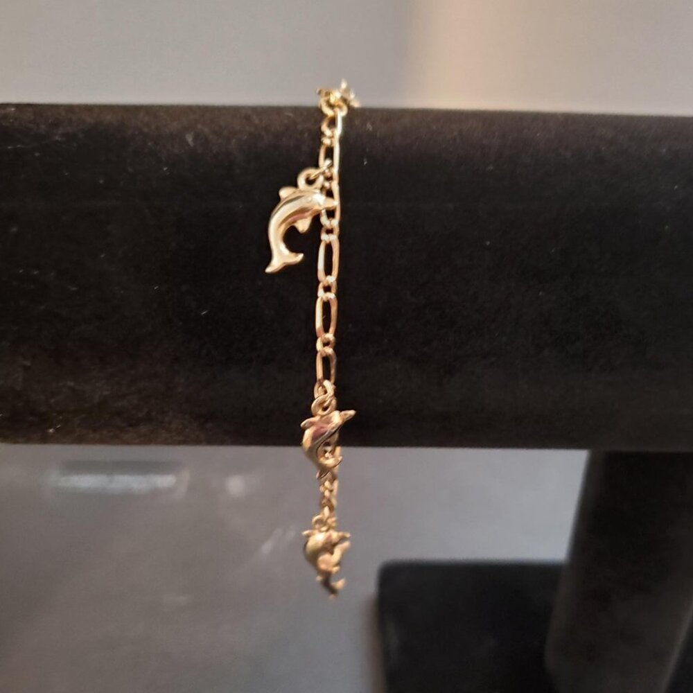 Gold Tone Dolphin Bracelet - Size 8